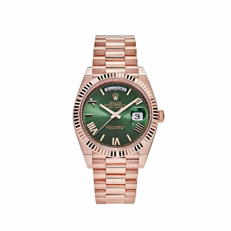 Rolex Watches for Investment and Style –Rolex Day-Date 228235 Rose Gold Olive Green Dial (2024)