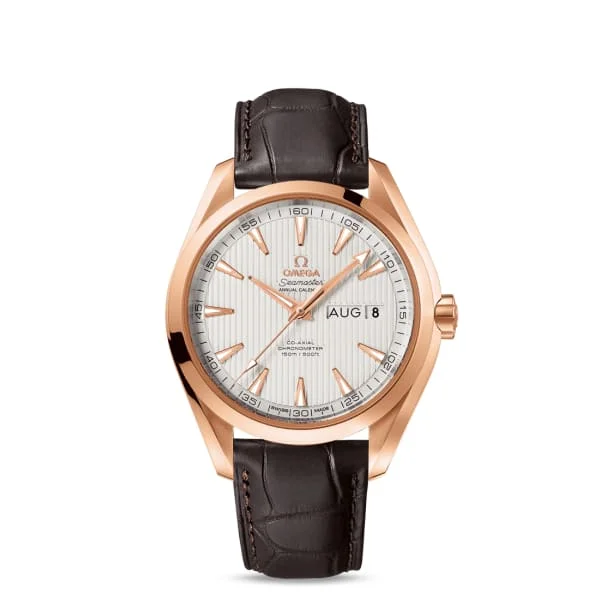 Omega Watches: Iconic Timepieces for Every Taste –Omega Seamaster 43mm Watch - Ref: 231.53.43.22.02.002 - Silver Index Dial in 18K Rose Gold Case, Brown Leather Strap