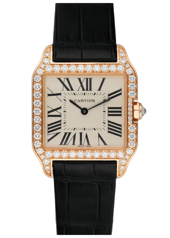 Discover the Best Cartier Watches for Your Collection –Cartier Santos Dumont WH100351 Rose Gold Diamond Ladies Watch Box Papers