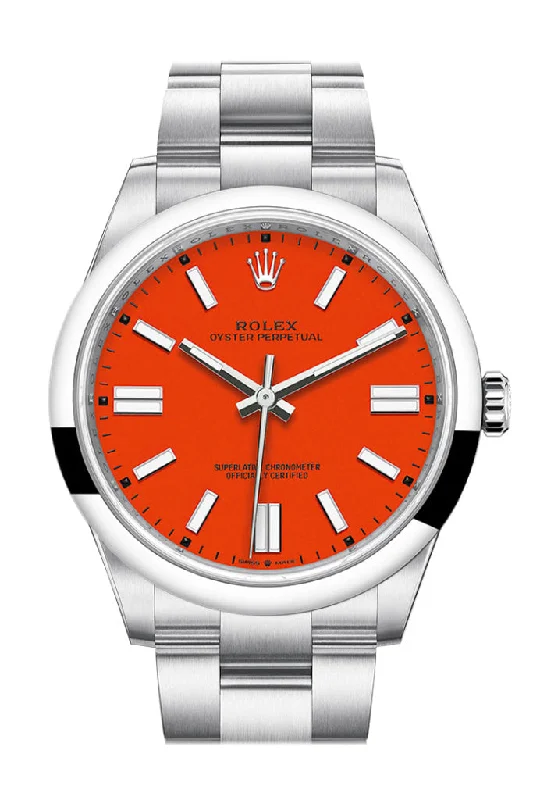 Luxury Rolex Watches Available Online –Rolex Oyster Perpetual 41 Coral Red Dial Oyster Bracelet Watch 124300 DC