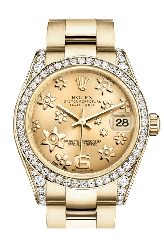 Find Rolex Watches That Will Last a Lifetime –Rolex Datejust 31 Champagne Floral Motif Dial Diamond Bezel Lug 18K Yellow Gold Ladies Watch 178158 Pre-owned