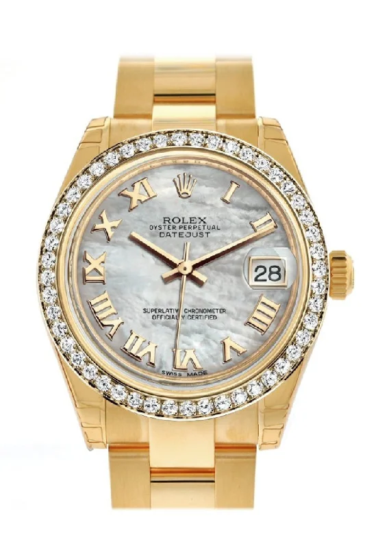 Find Iconic Rolex Models with Precision Engineering –Rolex Datejust 31 White Mother of Pearl Roman Dial Diamond Bezel 18K Yellow Gold Ladies Watch 178288 Pre-owned