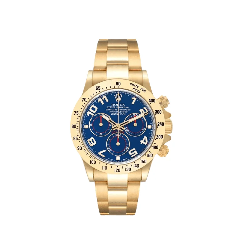 Rolex Watches: Craftsmanship and Luxury –Rolex Daytona 116508 Yellow Gold Blue Racing Arabic Dial