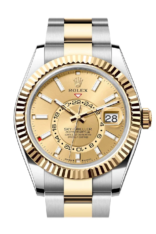 Iconic Rolex Watch Styles –Rolex Sky Dweller 42 Champagne Dial Yellow Gold Stainless Steel Oyster Mens Watch 336933