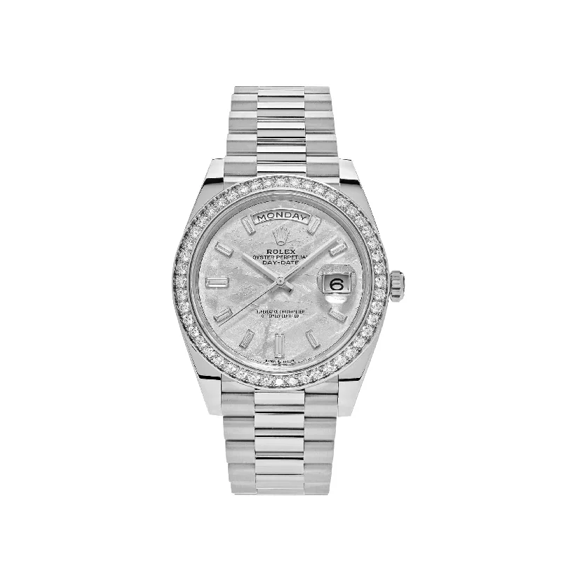 Shop Rolex Watches with Legendary Craftsmanship –Rolex Day-Date 228349RBR White Gold Meteorite Dial Diamond Set