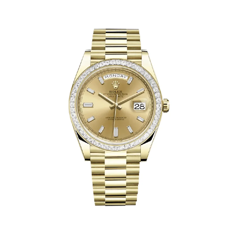 Rolex Watches: The Art of Timekeeping –Rolex Day-Date 228398TBR Yellow Gold Diamond-Paved Bezel Champagne Diamond Dial