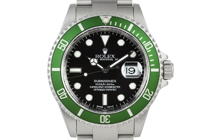 Discover the Best Rolex Models Available –2003 Rolex Green Submariner 16610LV Mark 1 dial and Flat 4 Bezel with Box and Papers