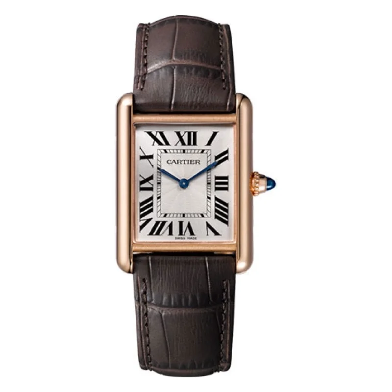 Find Your Perfect Cartier Watch with Classic Design –Cartier Tank Louis 33.7mm Watch - Ref: WGTA0011 - Silver Roman Dial in 18K Rose Gold Case, Brown Alligator Strap