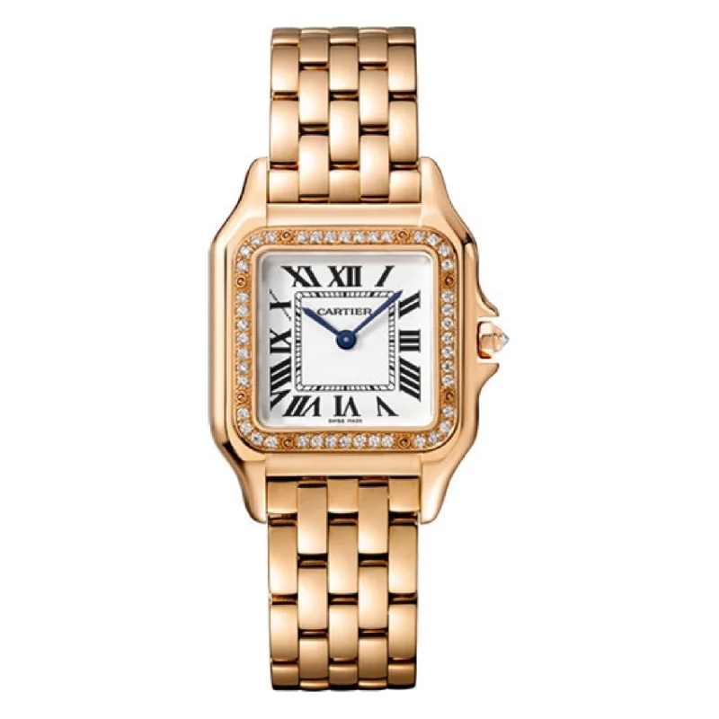 Shop Cartier Watches for Legendary Craftsmanship –Cartier Panthere de Cartier 37mm Watch - Ref: WJPN0009 - Silver Roman Dial & Diamond Bezel, 18K Rose Gold Bracelet