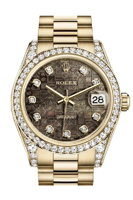 Iconic Rolex Watches for the True Connoisseur –Rolex Datejust 31 Black Mother of Pearl Jubilee Diamond Dial Diamond Bezel Lug 18K Yellow Gold President Ladies Watch 178158 Pre-owned