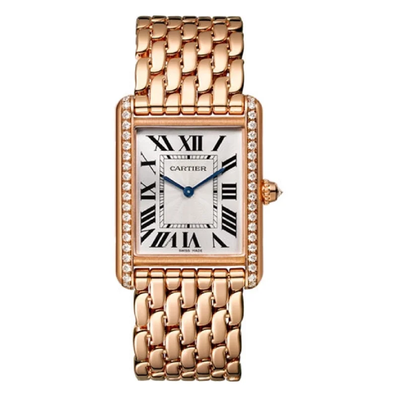 Discover Cartier Watches with Legendary Appeal –Cartier Tank Louis 33.7mm Watch - Ref: WJTA0021 - Silver Roman Dial & Diamond Bezel, 18K Rose Gold Bracelet