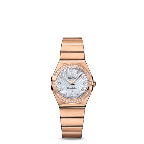 Discover Omega Watches for Timeless Appeal –Omega Constellation 27mm Watch - Ref: 123.55.27.60.55.001 - White Mother of Pearl Diamond Index Dial & Diamond Bezel, 18K Rose Gold Bracelet