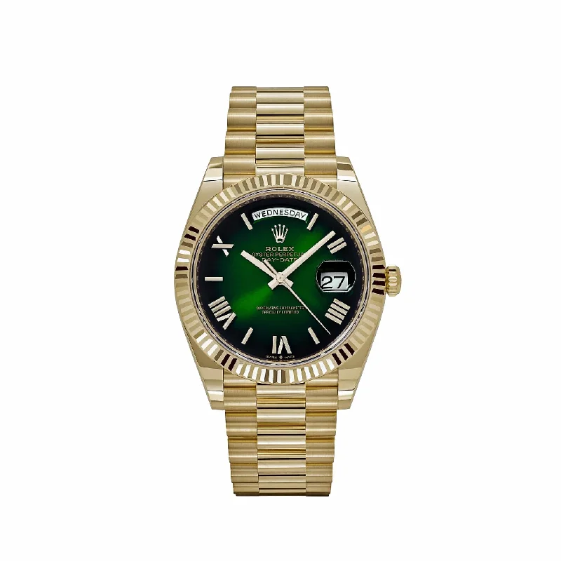 Discover Your Next Rolex Watch Today –Rolex Day-Date 228238 Yellow Gold Green Ombre Roman Numeral Dial