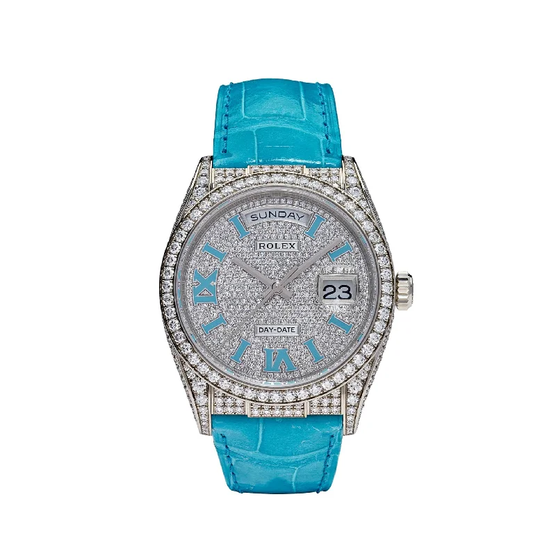 Shop Rare Rolex Models for Your Collection –Rolex Day-Date 128159RBR White Gold Diamond Roman Dial (2021)