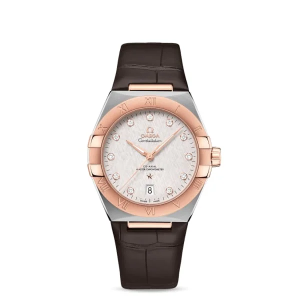 Omega Watches: Iconic Designs for the Watch Enthusiast –Omega Constellation 39mm Watch - Ref: 131.23.39.20.52.001 - Silver Diamond Index Dial & 18K Rose Gold Bezel, Brown Leather Strap