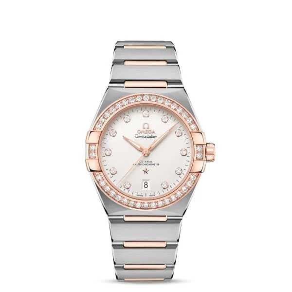 Omega Watches: Where Style Meets Performance –Omega Constellation 39mm Watch - Ref: 131.25.39.20.52.001 - Silver Diamond Index Dial & Diamond Bezel, Two Tone Stainless Steel & 18K Rose Gold Bracelet