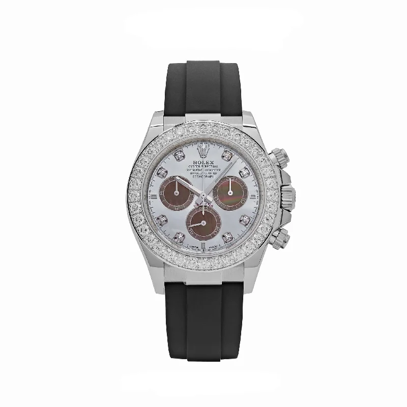 Discover Iconic Rolex Timepieces –Rolex Daytona 126589RBR White Gold Diamond Mother of Pearl Dial Diamond Bezel