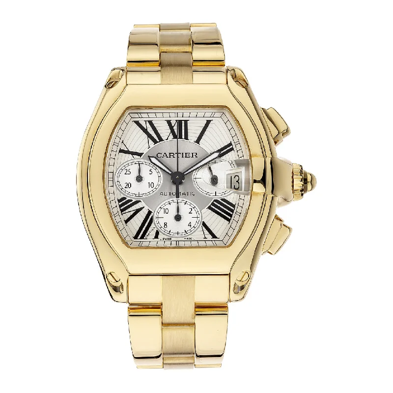 Explore Cartier Watches for Elegant Style –Cartier Roadster 48mm Watch - Ref: W62021Y2 - Silver Roman Dial, 18K Yellow Gold Bracelet