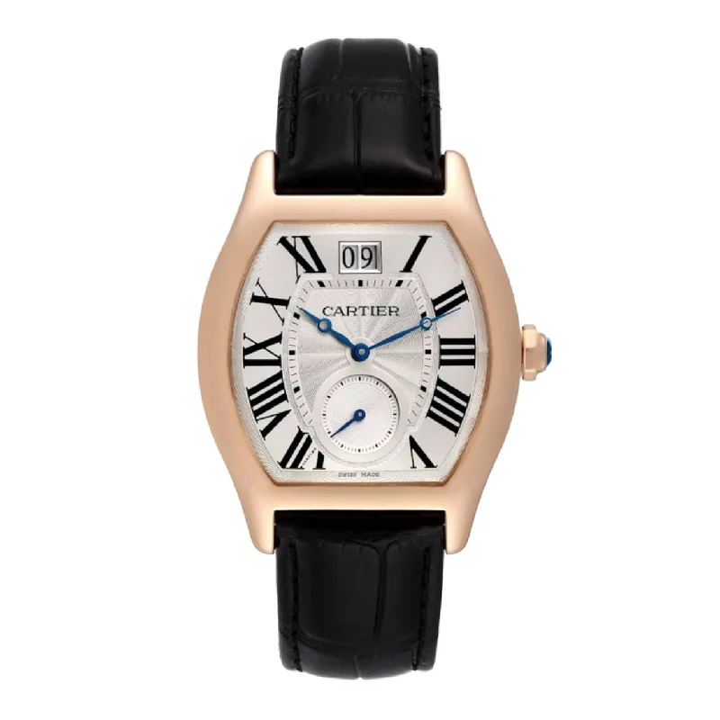 Shop Cartier Watches for Lasting Value and Quality –Cartier Cartier Tortue 38mm Watch - Ref: W1556234 - Silver Roman Dial in 18K Rose Gold Case, Black Leather Strap