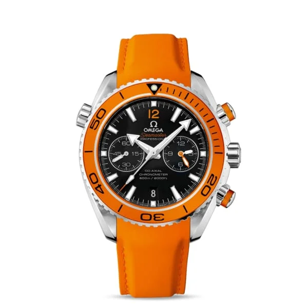 Shop Omega Watches for Timeless Elegance –Omega Seamaster 46mm Watch - Ref: 232.32.46.51.01.001 - Black Chronograph Index Dial, Orange Rubber Strap