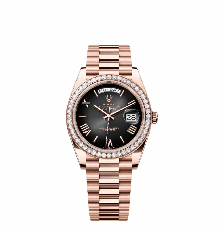 Rolex Watches for Sale Online –Rolex Day-Date 228235 Rose Gold Black Dial Diamond Bezel