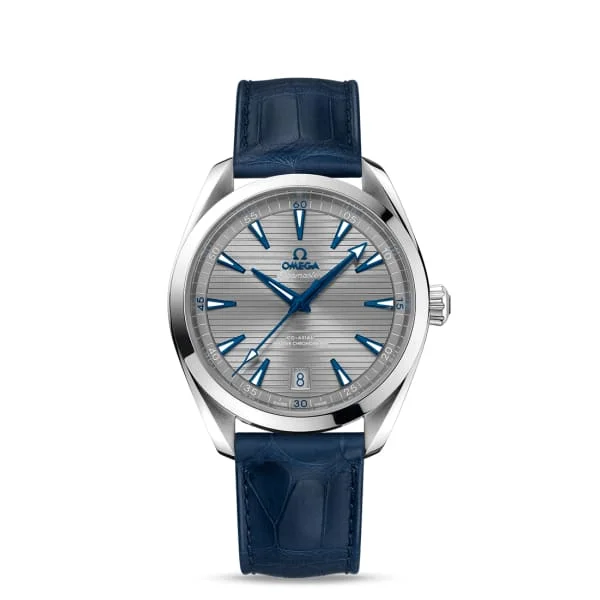 Discover Omega Watches for Investment and Style –Omega Seamaster 41mm Watch - Ref: 220.13.41.21.06.001 - Grey Index Dial, Blue Leather Strap