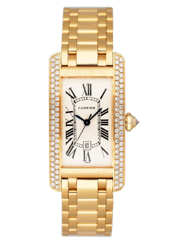 Cartier Watches: Elegance for the Modern Collector –Cartier Tank Americaine WB7019K2 Diamond 18K Yellow Gold Ladies Watch