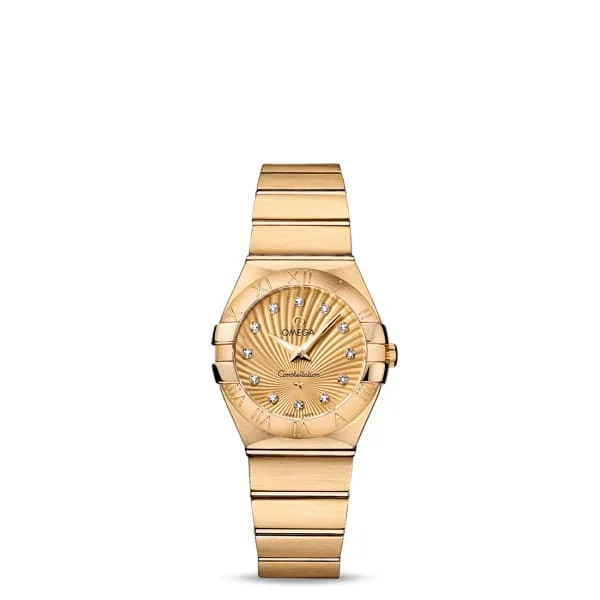 Explore Omega Watches for Lasting Elegance –Omega Constellation 27mm Watch - Ref: 123.50.27.60.58.001 - Champagne Diamond Index Dial, 18K Yellow Gold Bracelet