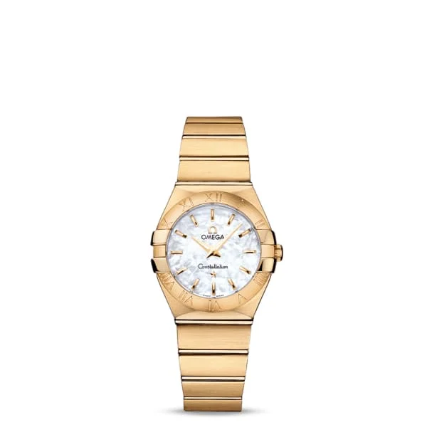 Find Rare Omega Timepieces for Your Collection –Omega Constellation 27mm Watch - Ref: 123.50.27.60.05.002 - White Mother of Pearl Index Dial, 18K Yellow Gold Bracelet