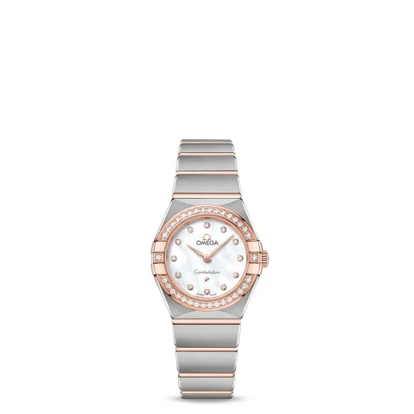 Discover Iconic Omega Timepieces –Omega Constellation 25mm Watch - Ref: 131.25.25.60.55.001 - White Mother of Pearl Diamond Index Dial & Diamond Bezel, Two Tone Stainless Steel & 18K Rose Gold Bracelet