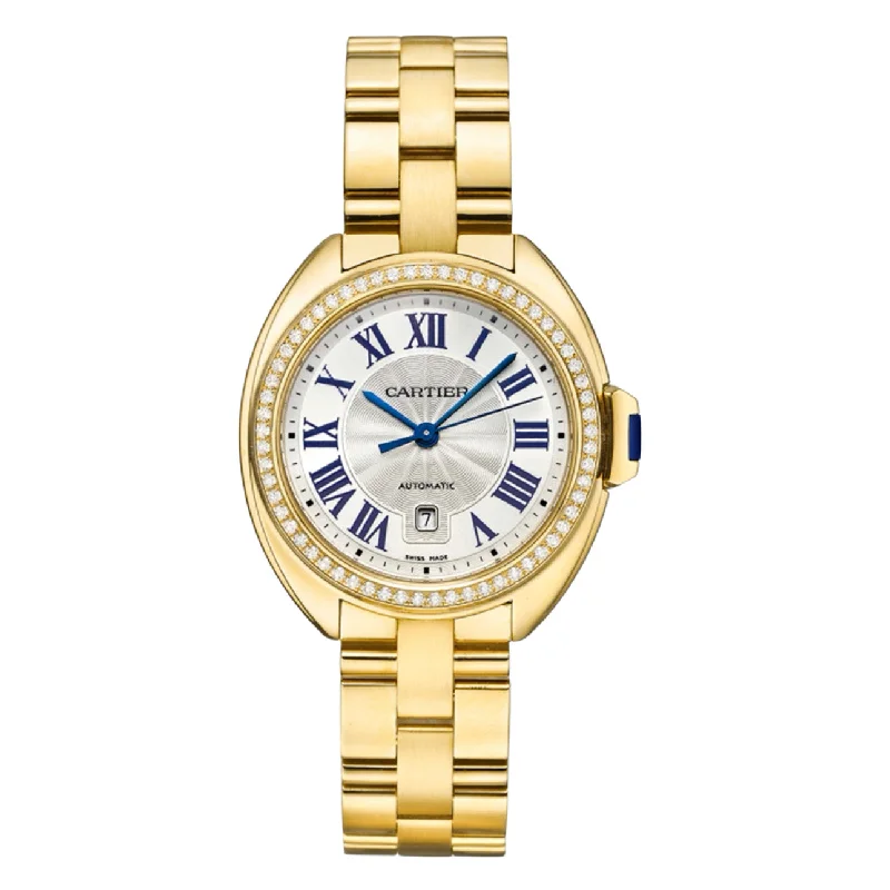 Find Cartier Watches with Distinctive Appeal –Cartier Cle de Cartier 31mm Women's watch - Ref: WJCL0004 - Silver Roman Dial & Diamond Bezel, 18K Yellow Gold Bracelet