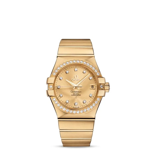 Discover the Craftsmanship Behind Omega Watches –Omega Constellation 35mm Watch - Ref: 123.55.35.20.58.001 - 18K Yellow Gold Diamond Index Dial & Diamond Bezel, 18K Yellow Gold Bracelet