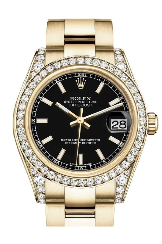 Discover Rolex Watches for Timeless Performance –Rolex Datejust 31 Black Dial  Diamond Bezel Lug 18K Yellow Gold Ladies Watch 178158 Pre-owned