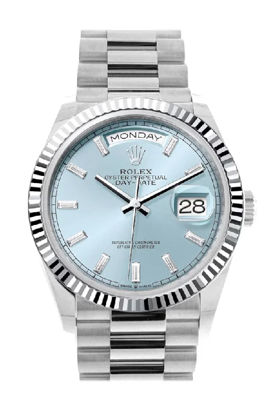 Rolex Watches: Luxury and Precision Combined –Rolex Day-Date 36 Ice Blue Diamond Dial Fluted Bezel Platinum President Watch 128236