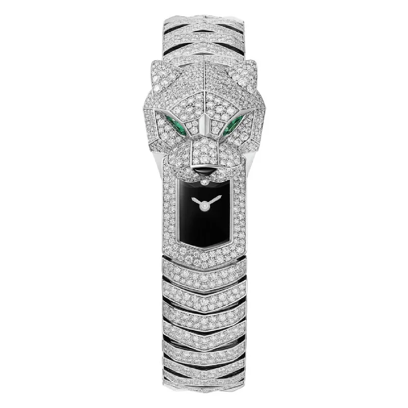 Find Cartier Watches with Lasting Appeal –Cartier Panthere de Cartier 38.2mm Women's watch - Ref: HPI01540 - Black  Dial, 18K White Gold Pave Diamond Bracelet