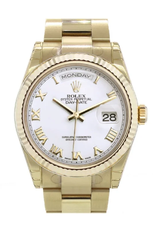 Find Rare Rolex Models for Exclusive Style –Rolex Day-Date 36 White Dial Fluted Bezel Yellow Gold Watch 118238