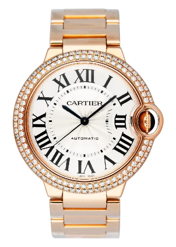 Shop Cartier Watches for the Ultimate in Luxury –Cartier Ballon Bleu WE9005Z3 Diamond Rose Gold Mens Watch Box Papers