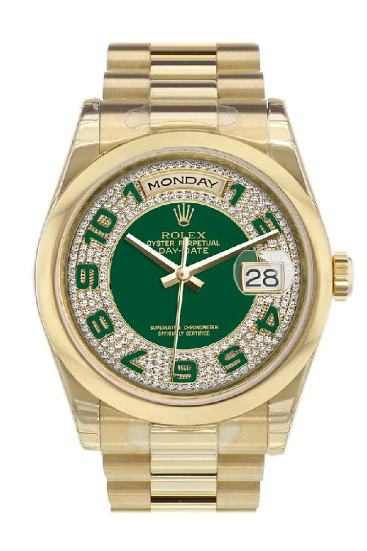 Shop Rolex Watches for Every Occasion –Rolex Day-Date 36 Green Diamonds paved Dial President Yellow Gold Watch 118208