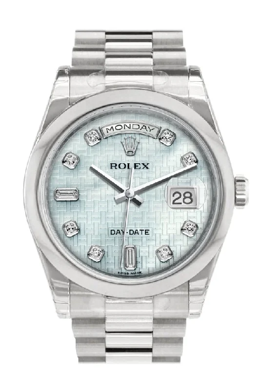 Rolex Watches: Precision Crafted for the Discerning –Rolex Day Date 36 Platinum mother of pearl with oxford motif set with diamonds Dial President Men's Watch 118206