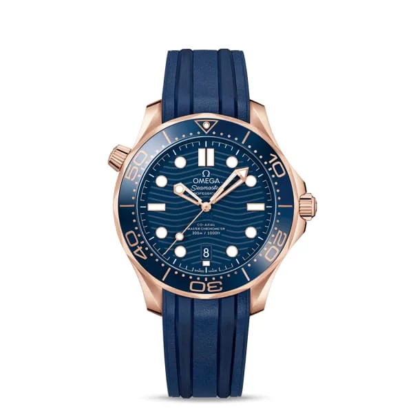 Omega Watches: Built for Performance and Luxury –Omega Seamaster 42mm Watch - Ref: 210.62.42.20.03.001 - Blue Index Dial in 18K Rose Gold Case, Blue Rubber Strap