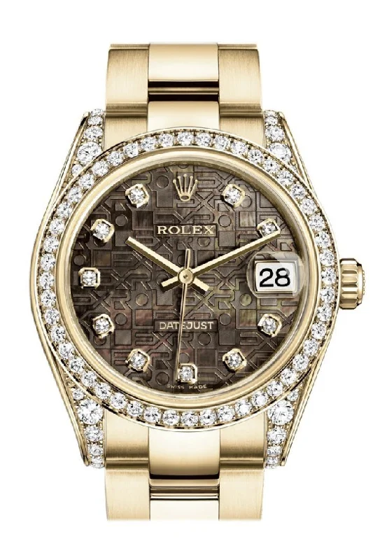 Discover Iconic Rolex Timepieces –Rolex Datejust 31 Black Mother of Pearl Jubilee Dial Diamond Bezel Lug 18K Yellow Gold Ladies Watch 178158 Pre-owned