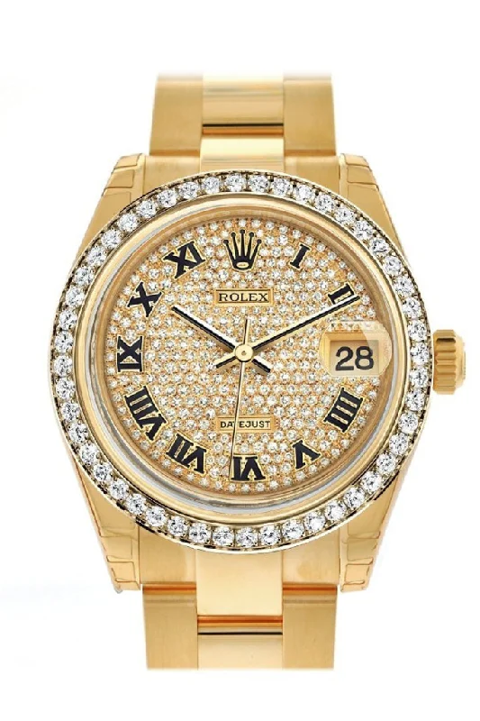 Discover the Ultimate Rolex Watch Collection –Rolex Datejust 31 Diamond Paved Dial Diamond Bezel 18K Yellow Gold Ladies Watch 178288 Pre-owned