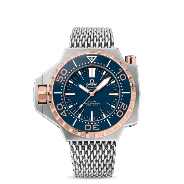 Discover Omega Watches for Every Occasion –Omega Seamaster 55mm Watch - Ref: 227.60.55.21.03.001 - Blue Index Dial in 18K Rose Gold Case, Stainless Steel Bracelet