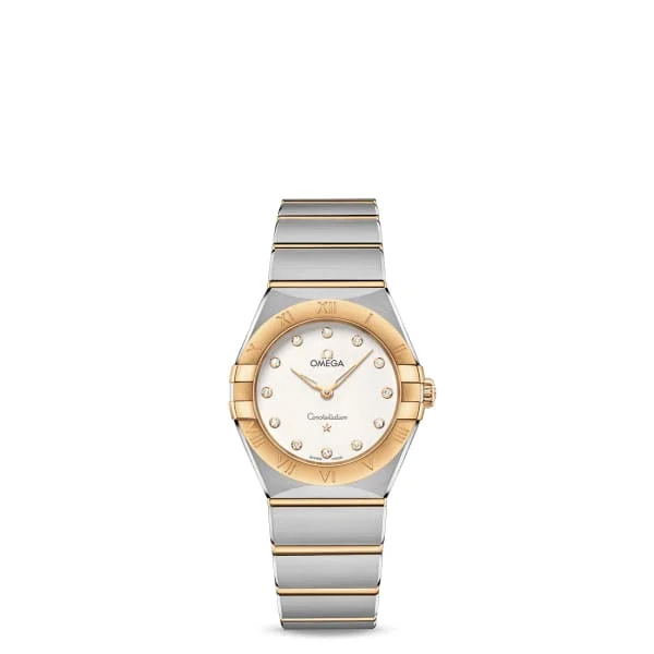 Explore the World of Omega Watchmaking –Omega Constellation 28mm Watch - Ref: 131.20.28.60.52.002 - Silver Diamond Index Dial & 18K Yellow Gold Bezel, Two Tone Stainless Steel & 18K Yellow Gold Bracelet