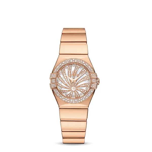 Omega Watches: Where Style Meets Performance –Omega Constellation 24mm Watch - Ref: 123.55.24.60.55.013 - White Mother of Pearl Diamond Index Dial & Diamond Bezel, 18K Rose Gold Bracelet