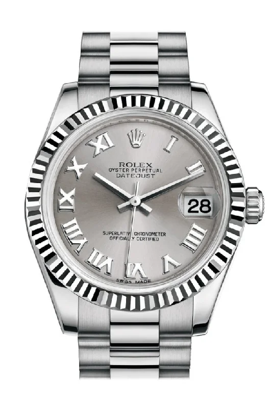 Rolex Submariner Watches for Sale –Rolex Datejust 31 Rhodium Roman Dial Fluted Bezel 18K White Gold President Ladies Watch 178279 Pre-owned