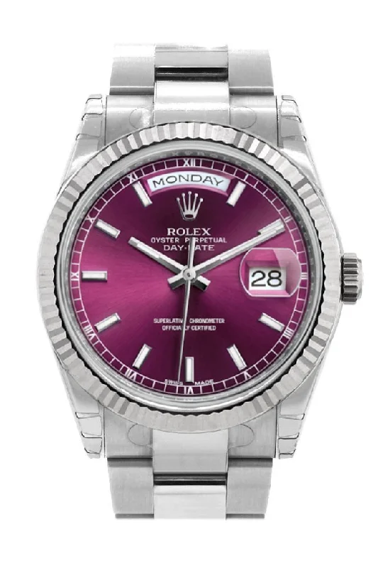 Rolex Watches: Craftsmanship You Can Trust –Rolex Day-Date 36 Cherry Dial Fluted Bezel Oyster White Gold Watch 118239