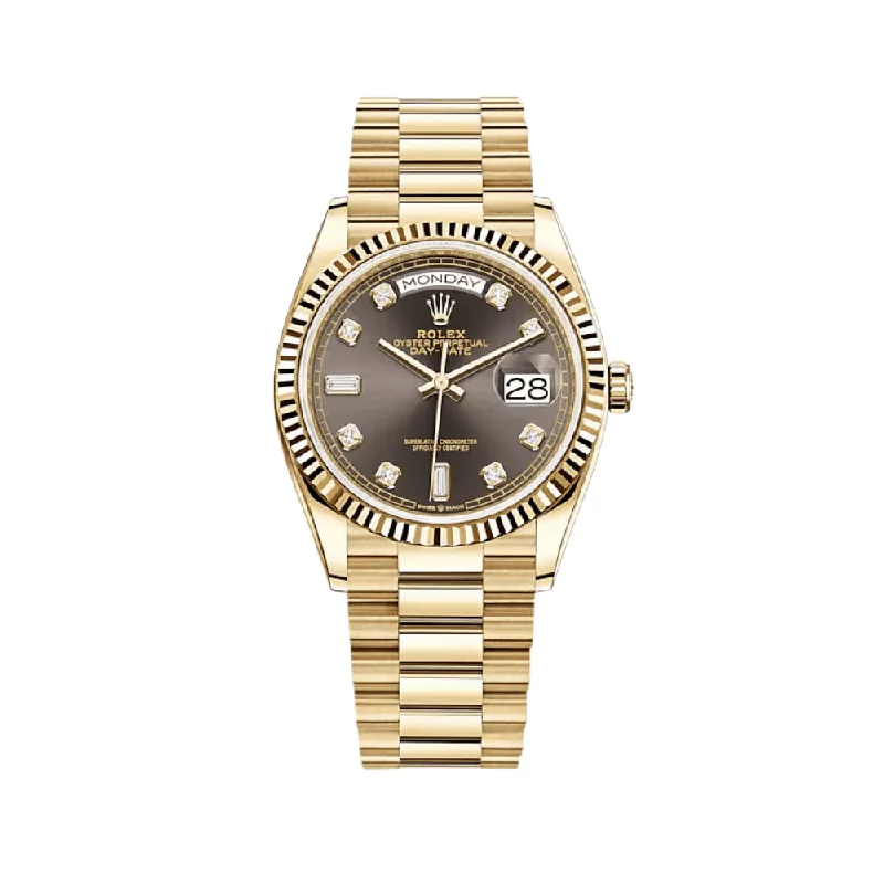 Discover Rolex Watches for the True Watch Collector –Rolex Day-Date 128238 Yellow Gold Dark Grey Diamond Dial