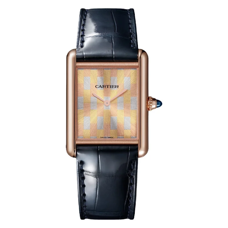 Cartier Watches: Elegance for the Modern Collector –Cartier Tank Louis 33.7mm Watch - Ref: WGTA0176 - Three Gold-Brushed Dial in 18K Rose Gold Case, Black Alligator Strap