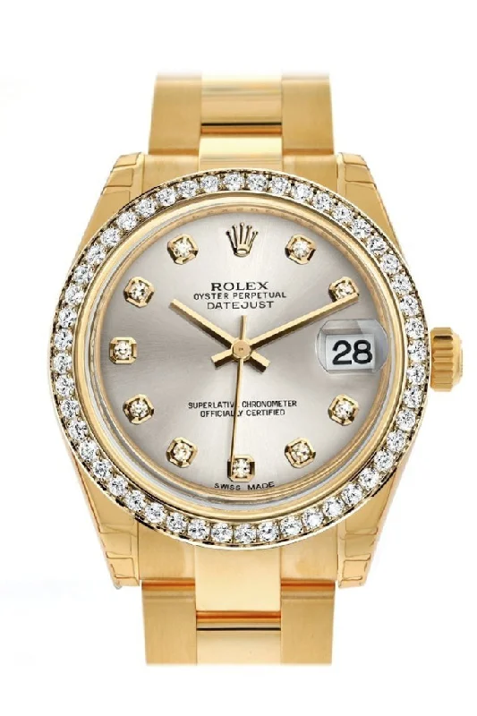 Discover Your Perfect Rolex Watch Today –Rolex Datejust 31 Silver Diamond Dial Diamond Bezel 18K Yellow Gold Ladies Watch 178288 Pre-owned